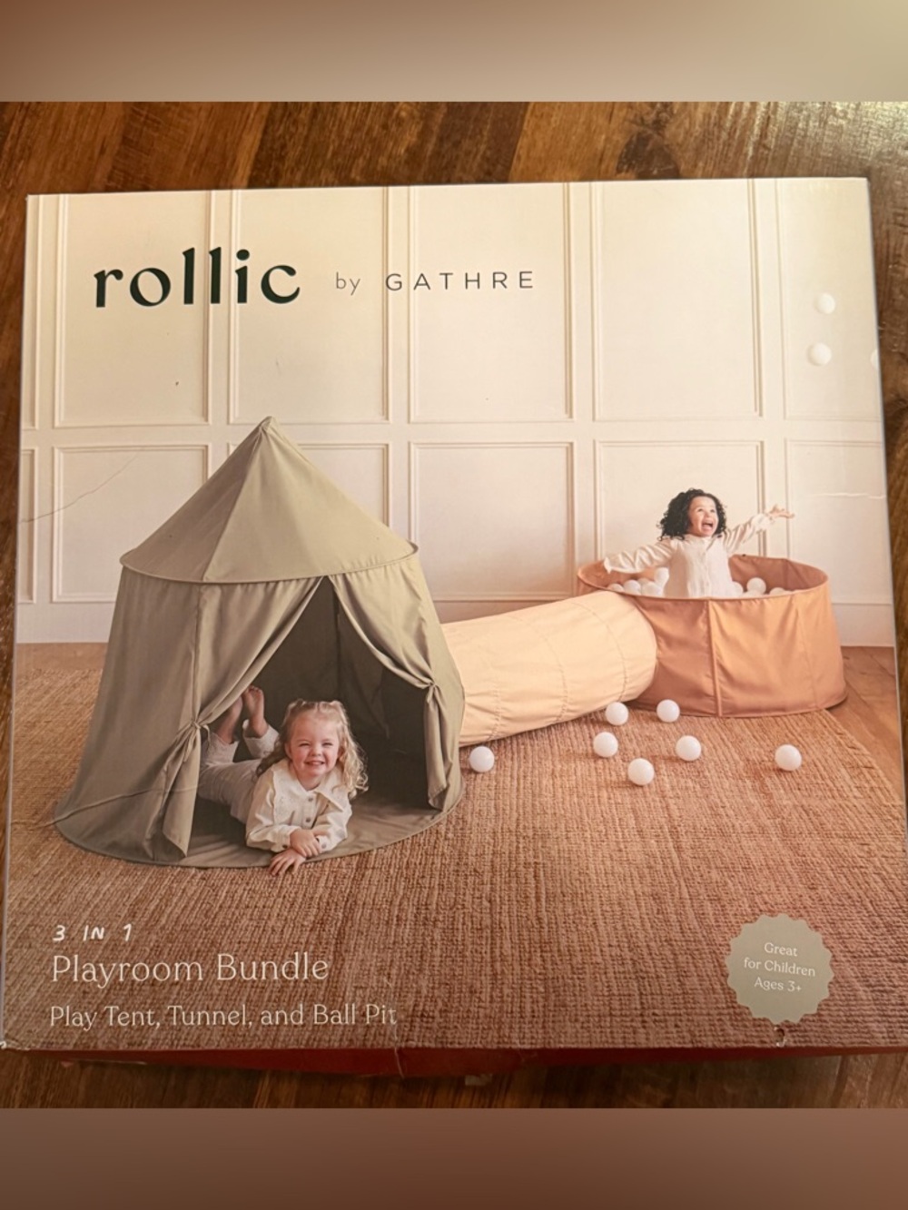 Rollic Playroom Kids Tent with Tunnel - Cream & Taupe